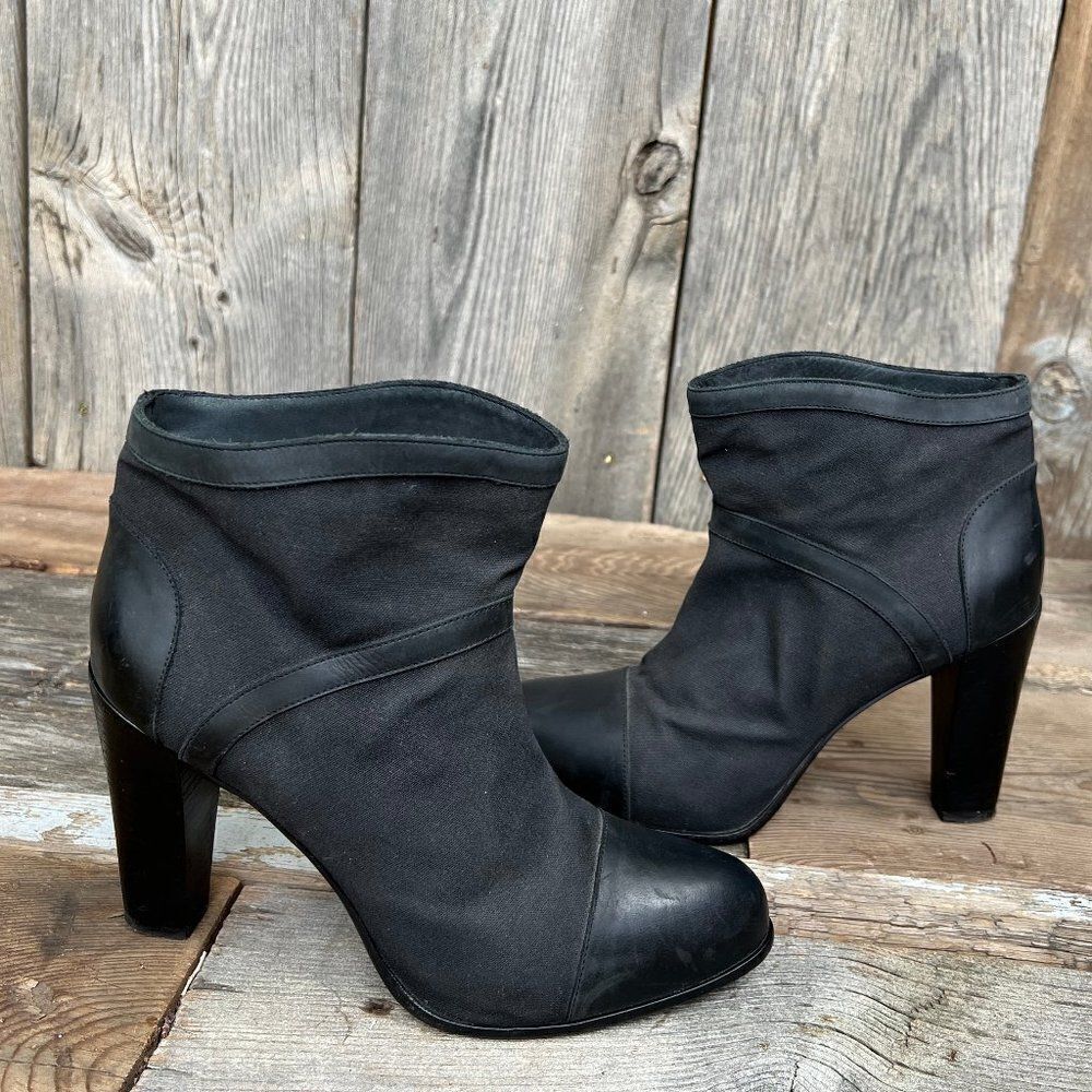 Sartore Paris Black Leather & Canvas High Heeled Ankle Boots Bootie EU 39 US 8.5